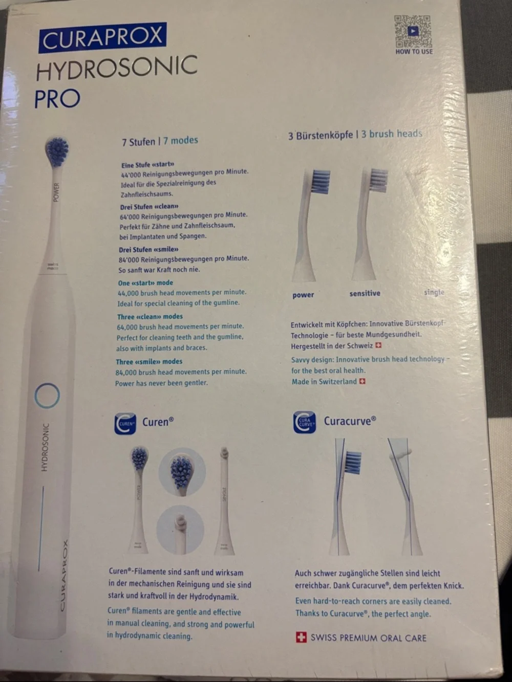 Curaprox Hydrosonic Pro Electric Toothbrush - White with Blue Accents - Picture 2 of 2